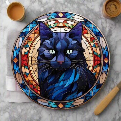 Cat Black Glass Suncatcher Worktop Saver